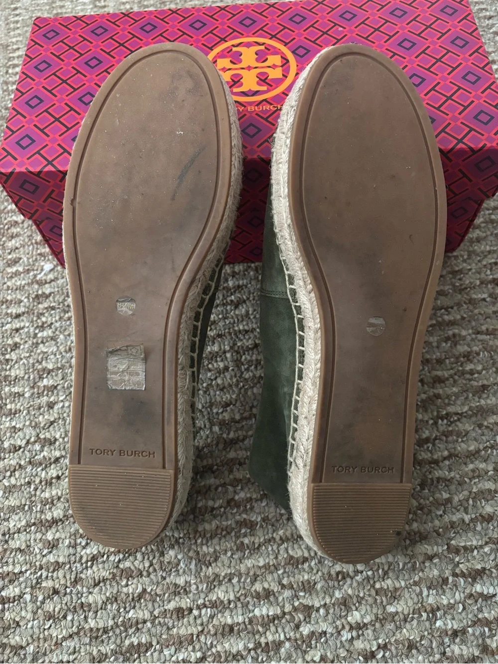 Tory Burch Olive Green Suede Espadrilles